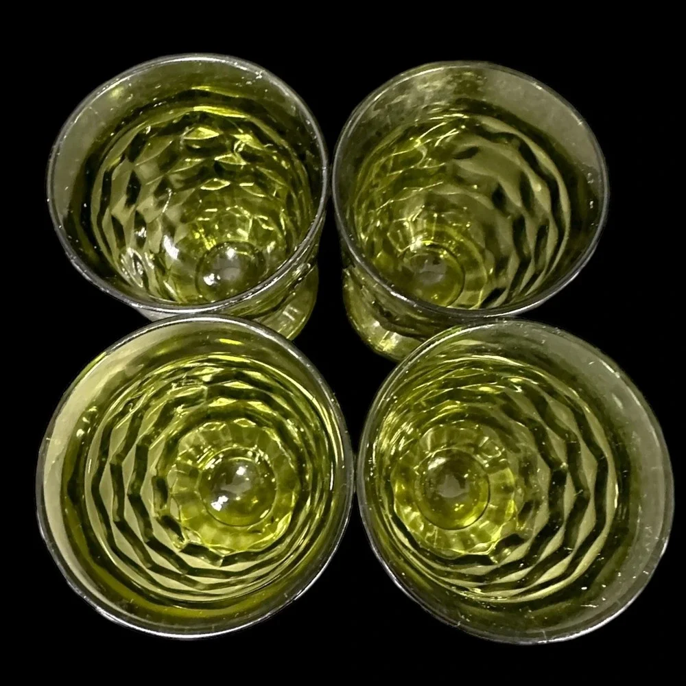 Indiana Whitehall Green Tumbler Cubist Juice Glasses 4 inches, 4 ounces Set Of 4